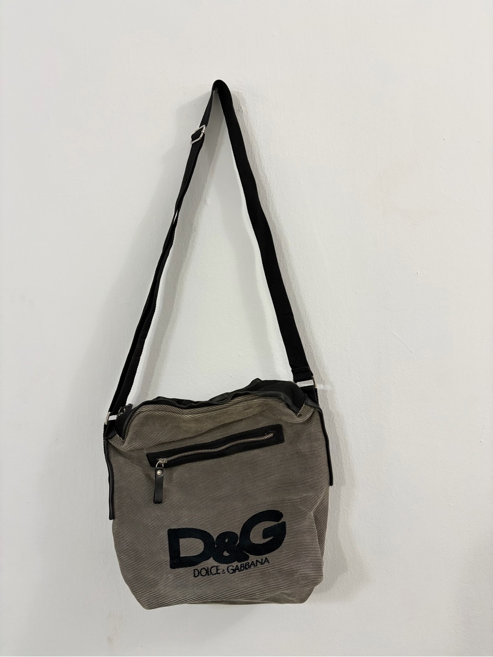 Vintage D&G Dolce & Gabbana Corduroy Messenger Bag Olive Green Y2K Crossbody
